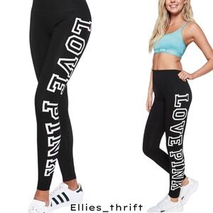 Victoria Secret Pink Sport Leggings White Love Pink Logo Black Size Medium